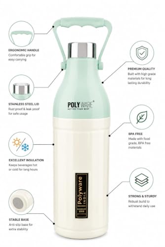 Image of Magnum 2500 Insulated Water Bottle with Handle |PU Insulated| Leakproof| BPA Free| Keeps Water Cool for Long Hours| 2000 ML Approx| PST