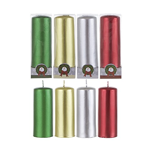 Mega Candles Set of 4 Unscented 2 Inch x 5 Inch Metallic Pillar Candles, Holidays, Seasonal, Festivities, Devotional, Church, Wreath, Party, Gifts