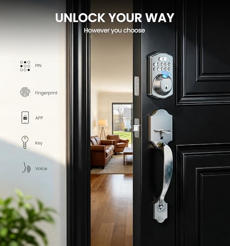Veise VE012W-H WiFi Smart Front Door Lock Set, Built-in WiFi, App Remote & Voice Control, Fingerprint Keyless Entry Smart deadbolt with Handle, Backlit Keypad, Auto Lock, IP55 Waterproof, Satin Nickel — view 6