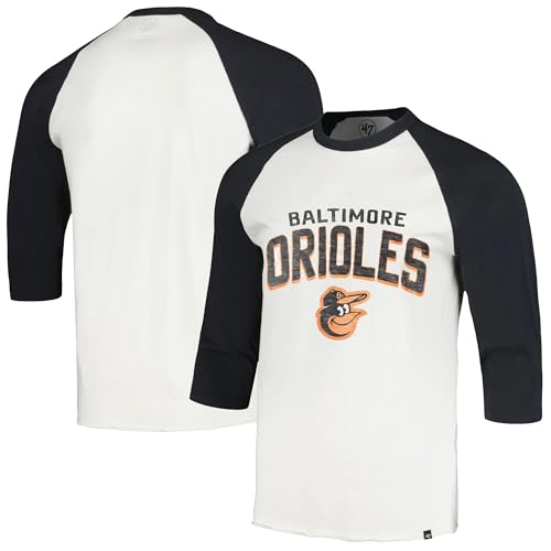 47 Brand MLB Men's Crescent Franklin Raglan Cream Arched Wordmark Primary Logo Baseball 3/4-Sleeve T-Shirt - Baltimore Orioles - Cream - Large