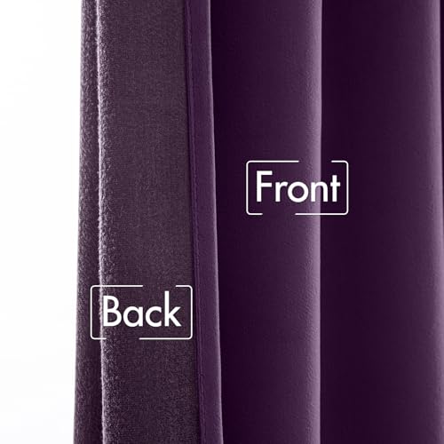 Image of MIULEE Purple Velvet Curtains 52x90 inches Luxury Blackout Curtains | Thermal Insulated, Super Soft Window Drapes for Bedroom Living Room, Rod Pocket & Back Tab