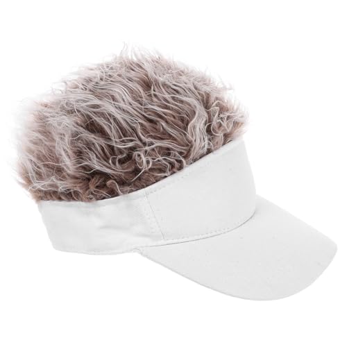 Homoyoyo Mens Wigs Novelty Hair Visor Sun Cap Wig Peaked Baseball Hat with Spiked Hairs- Unisex Adjustable Baseball Hat Fake Hair Sun Visor Cap Hats (Adult/White) Mens Baseball Caps