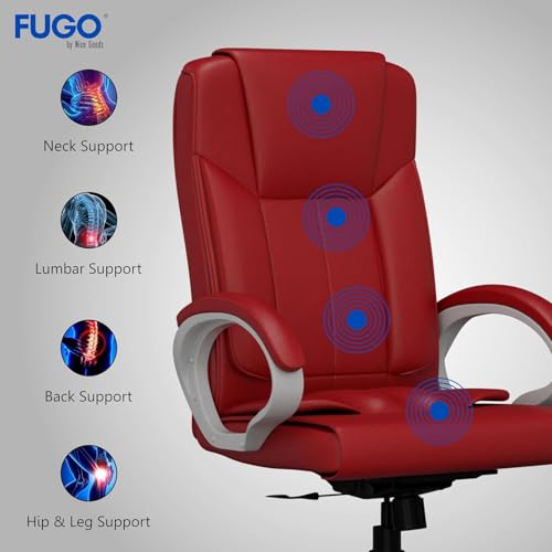 Image of FUGO FG17 Orthopedic Boss Chair with 3 Year Warranty, Leatherette Office Chair, Ergonomic Executive Chair with Spacious Cushioned Seat, Heavy Duty Metal Base, Rocking Function (Red)