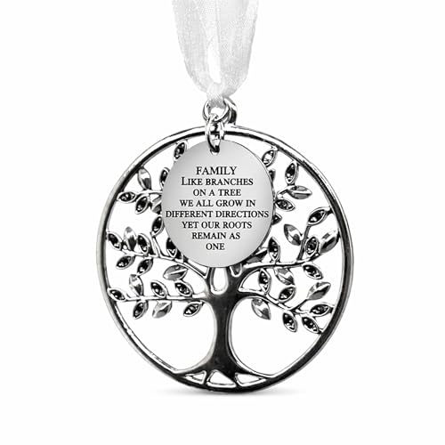 Family Tree of Life Ornament – “Family Like Branches on a Tree” Engraved Charm – Keepsake Gift for Mom, Grandma