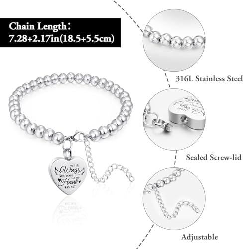 XIUDA Heart Cremation Jewelry Urn Bracelet for Ashes Stainless Steel Cremation Bracelet Bangle for Ashes Memorial Ashes Keepsake Jewelry for Women Men2
