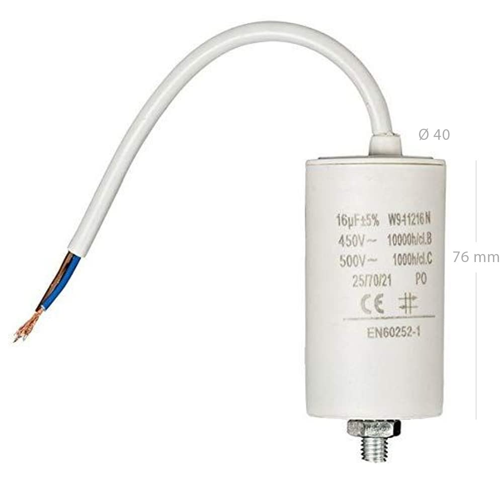 CABLEPELADO Condensador de arranque 450 VAC 16.0 uF monofásico para motor eléctrico