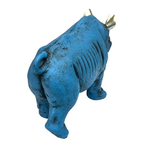 Image of AUGEN Polyresin Rhinoceros Blue Statue Showpiece for Home Decor Decoration and Gifting (7276E11, 27cm)