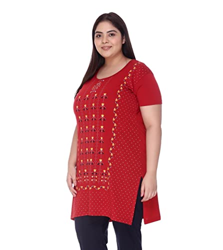 Image of In Love Women's Printed Cotton Plus Size Longline T-Shirt Half Sleeve with Pockets Pack of 2