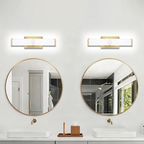 Image of 16 Inch Bathroom Vanity Light 2000LM, 5700K Daylight White Modern Bathroom Light Dimmable, AC 120V 20W Gold LED Vanity Lighting Fixtures Wall Sconce ETL Certified, 2Pack