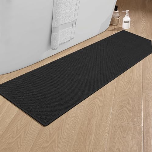 chakme Dünn Badezimmerteppich, 43x150 cm Schwarz Badematte rutschfest | Schnelltrocknend Badteppich, Waschbar Badvorleger, Gummi Duschvorleger