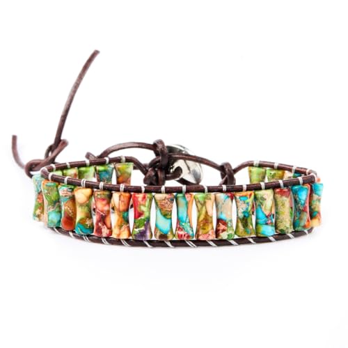 Image of YGLINE Boho Handmade Wrap Leather Tube Crystal Stone Bracelet for Women