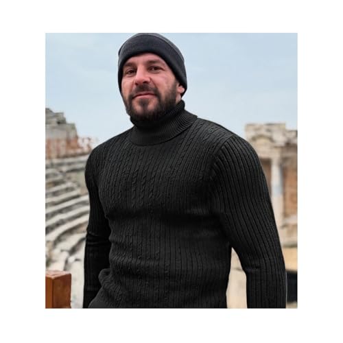 Sweaters for Men Fall Fall and Winter Long Sleeve Ribbed Sweater High Neck Warm Knitted Solid Basic Tops Pullovers4