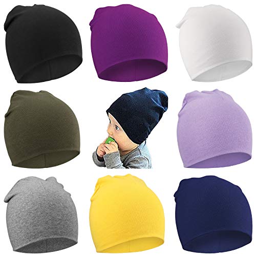DRESHOW BQUBO 8 Pack Unisex Baby Beanie Hat Infant Baby Soft Cute Knit Cap Nursery Beanie