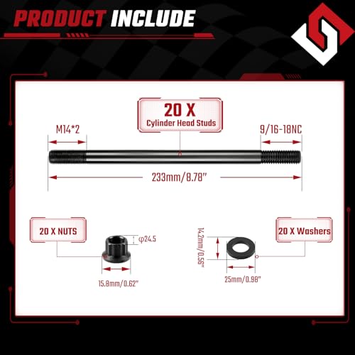 Image of 6.0L Head Stud Replacement Kit for 2003-2007 Ford Powerstroke Diesel Cylinder with Studs and Nuts, 6L Head Stud Kit for F250 F350 F450 F550 2003-2007
