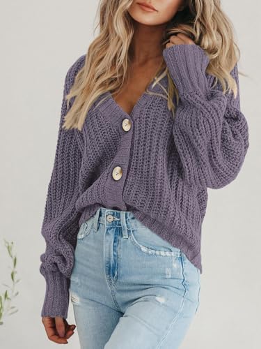 Image of PRETTYGARDEN Women's Chunky Knit Open Front Sweater Long Sleeve Button Loose Short Cardigan Outerwear Coats