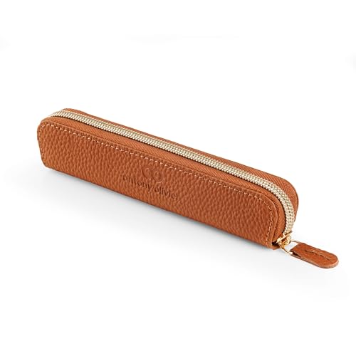 Antony Olivier Real Leather Pencil Case | Brown Pen Pouch with Zip | for Men, Women & Professionals | Cutest Slim Design Size Pouch for Stationery & Utensils