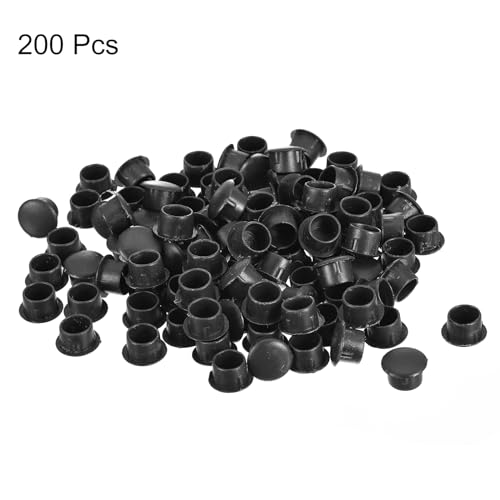 Image of uxcell 200Pcs Screw Hole Plugs, 10mm(3 /8 inch) Dia Plastic Snap in Shelf Button Flush Type Caps for Furniture Cabinet Cupboard, Black