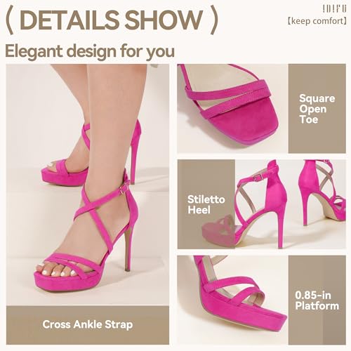 Image of IDIFU IN4 Platform High Heels for Women Strappy Heeled Sandals Square Toe Heels Stiletto Heels Women's Wedding Party Bridal Sexy Dress Shoes Open Toe Heels