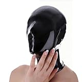 IOKUKI Schwarzem Latexhaube,Handgefertigtes Latexmask mit Vollnadellöcher im Gesicht und Rückenreißverschluss-L
