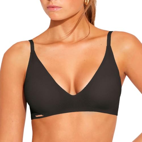 Selmark - 10615 Sujetador Triangular con Relleno Extraible sin Aros realizado en Microfibra Efecto canalé Color: Negro Talla: SB