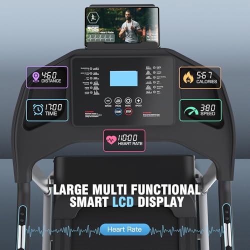 Image of Incline Treadmill Foldable, Smart Portable Treadmills for Home with Body Fat Measurement & Heart Rate Sensor, 3.5HP Heavy Duty Folding Treadmill 400 LB Capacity with Silent Shock Absorption
