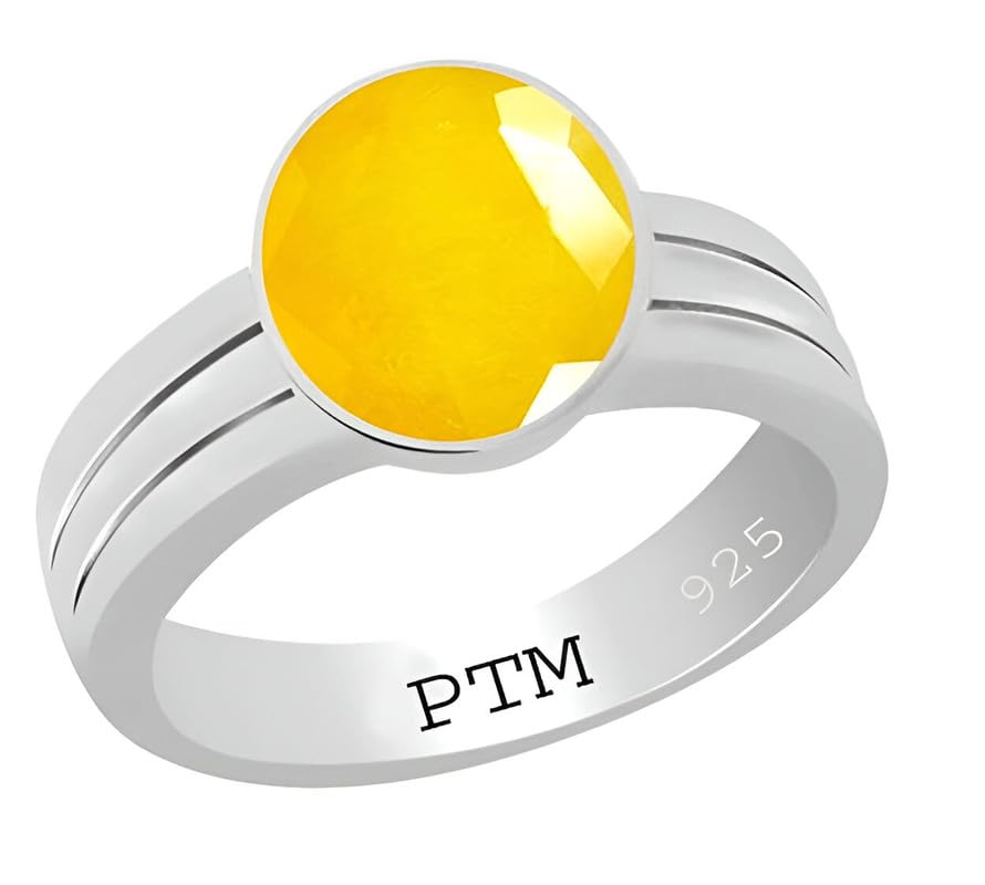 PTM 925 Sterling Silver Yellow Sapphire (Pukhraj) 3.25 to 10.25 Ratti or 3.00 to 9.50 carat Astrological Gemstone Bis Hallmark Ring for Men & Women