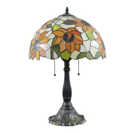 Craftthink Tiffany Lamp Table Lamp Sunflower Pattern Victorian Stained Glass Dome With Pull Chain Switch Task Light Desk Night Light For Living Room Bedroom Coffee Table -(16“W X 22.8”H)-Typ C2 #TOP2