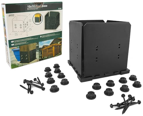 Image of Ozco Ironwood 10x10 Post Base Kit, Includes 1 Post Base Plate, 4 Decorative Plates, 16 Hex Cap Nuts, OWT Timber Screws, Galvanized Steel for Pergolas | 321069