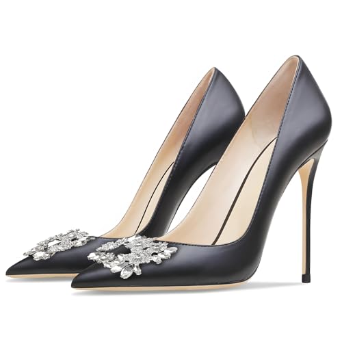 Image of Women's Pointed Toe Shallow Mouth Sexy Square Buckle Rhinestones 10cm Stiletto Heels Slip-on Wedding Party Banquet Big Size Shoes