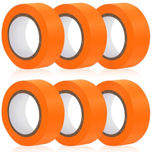 6 Rolls Orange Flagging Tape, 0.7in X 98.4ft(Total 590.4ft) Non-Adhesive Neon Marking Tape, Plastic...