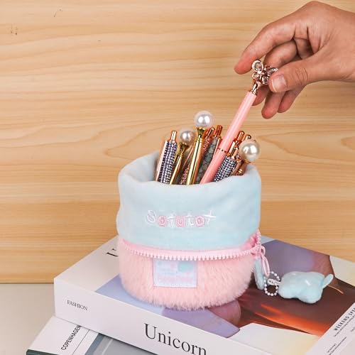 Image of Standing Pencil Bag, Plush Pencil Pouch, Big Capacity Portable Pen Holder with Removable button strap,Kawaii Pen Bag, Stationery Storage Case, Makeup Pouch, for Daily Study Work(1Pcs)