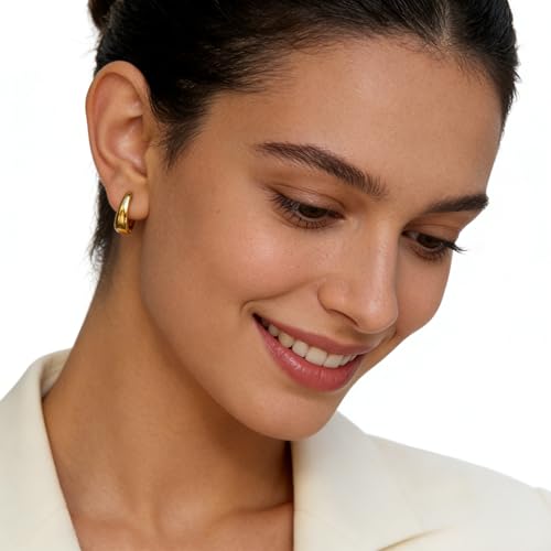WARIDAR 18K Gold Plated S925 Silver Posts 20×15mm Chunky Oval Hoop Earrings, Hypoallergenic Snap Back Hoops for Women by WARIDAR - Used condition - Image 3
