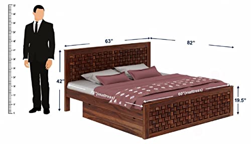 Image of WOODLAB Furniture Sheesham Wood Queen Size Bed with 2 Side Drawer Storage and Headboard | Wooden Double Size Bed Cot Palang for Bedroom Living Room Wooden Double Cot Palang Bed (Honey Finish)