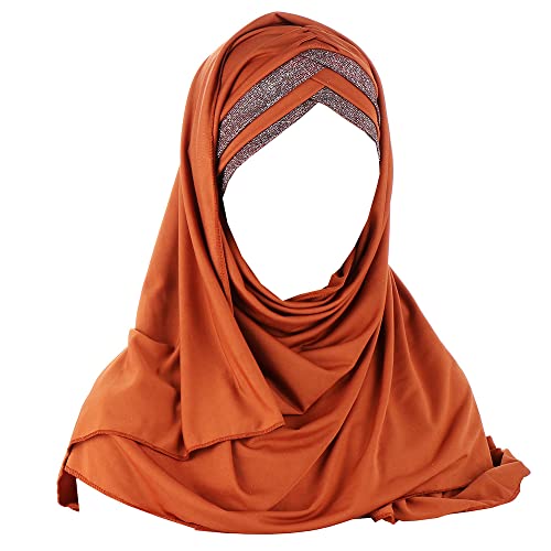 JDYaoYing Mujeres Lentejuelas Hijab Musulmán Cabeza Envoltura Bufanda Chal Islámico Largo Turbante Tapa Cabeza Cubierta, Naranja, Talla única