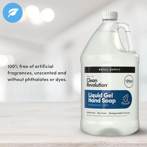 Image of Clean Revolution Fragrance Free Liquid Gel Hand Soap Refill - Sulfate-Free Unscented Gel Hand Wash for Sensitive Skin, Moisturizing Bulk Refill, Non Toxic Formula, Made in the USA, 128 Fl Oz