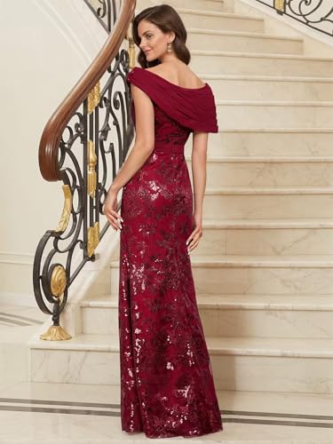 Lace Sequin Mother of The Bride Dresses for Women Long Mermaid Off The Shoulder Formal Evening Dress with Sleeves3