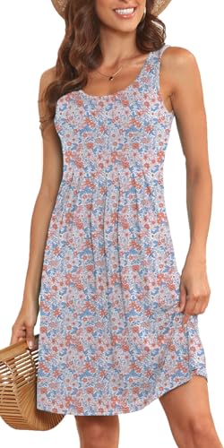 Image of Akihoo Women Summer Casual Sleeveless Midi Plain Pleated Tank Vest Dresses