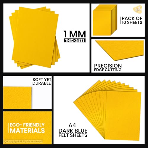 Image of Lakeer A4 Felt Sheets for Craft, Pack of 10 Mango Yellow, 1mm Stiff Non-Woven Fabric 29.7 x 21 cm, DIY Sewing, Applique, Embroidery, School and Hobby Projects