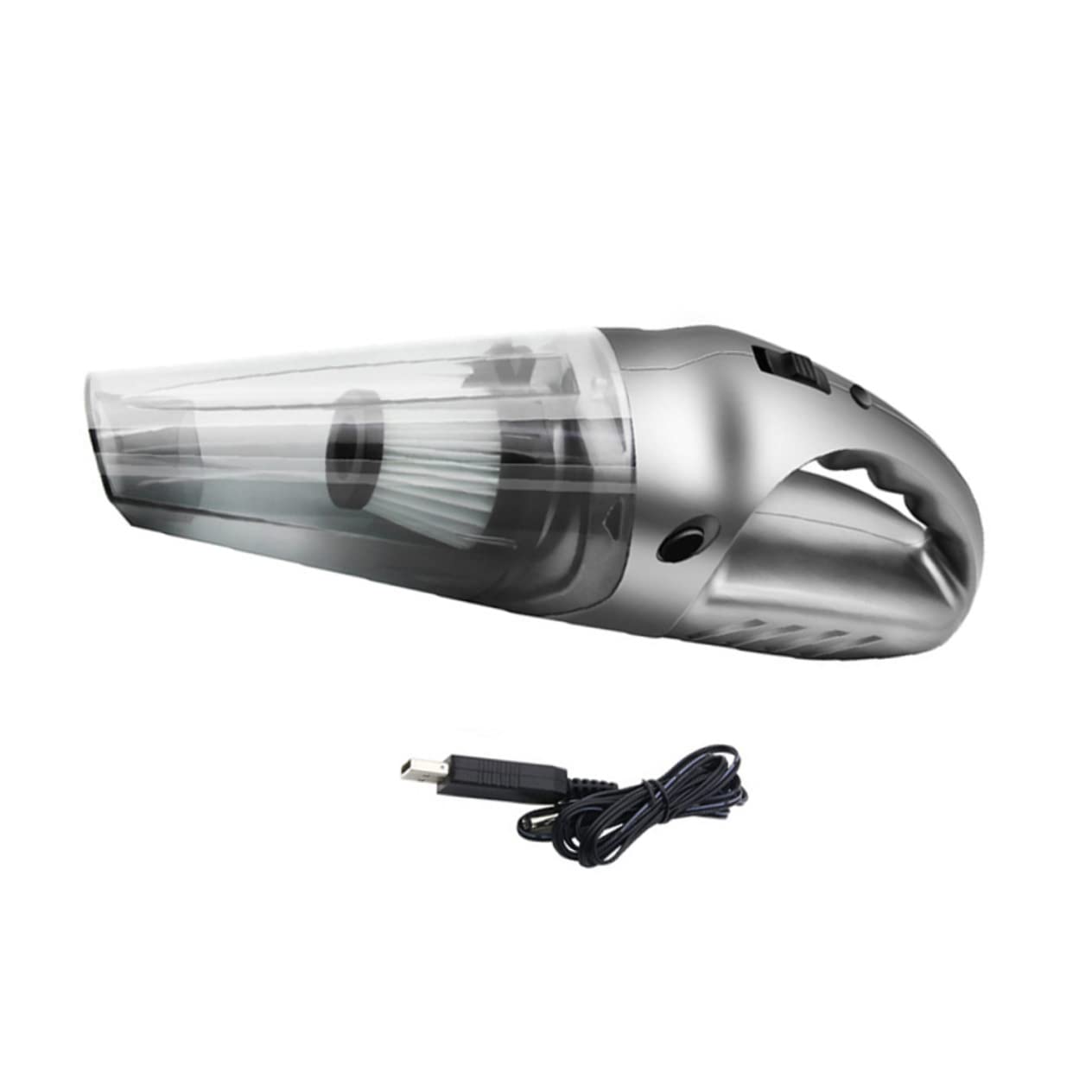 Cabilock Aspiradora de Mano para Coche Portátil Mini en Abs Plata | Uso en Seco y Húmedo, Cable de Carga USB Incluido, Formato Compacto para Migas y Pelo