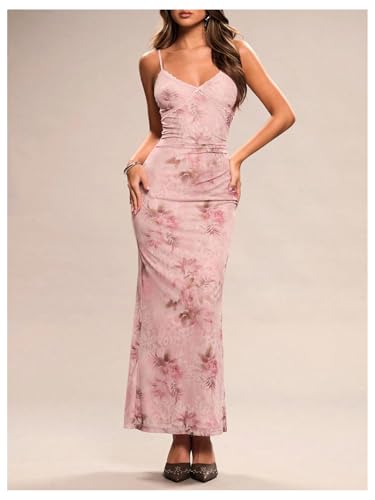 Milumia Women's Vintage Spaghetti Strap Maxi Dress Sexy Low Cut Floral Lace Trim Y2k Cami Bodycon Dresses4
