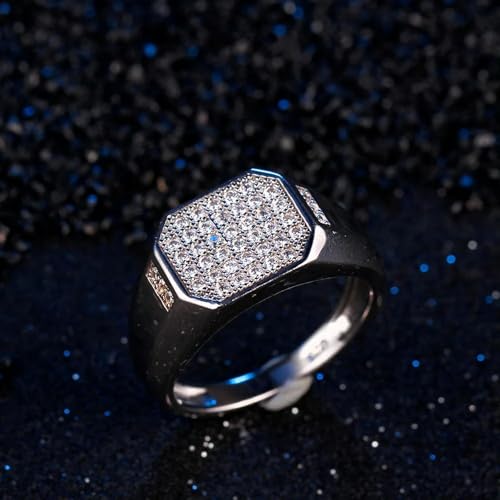 [�����ȓX] 925 Sterling Silver Ring for Men Women Luxury Zircon Wedding Ring Cubic Zirconia Wedding Band Jewelry Adjustable Minimali