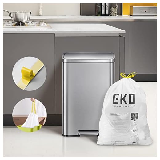 EKO - Bolsas de Basura 40-60 L | 60 Unidades | Con Asas Autocierre, Extrafuertes y Antigoteo, Para Cubo de Cocina y Hogar, Blancas - Código F