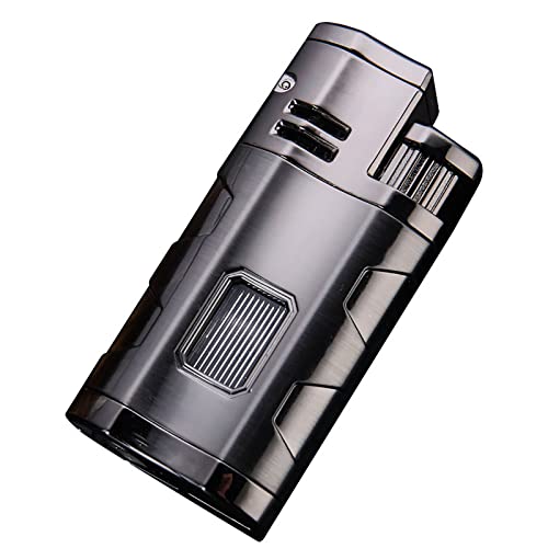 Briquet allume-cigare noir 3 flammes bleues avec coupe-cigare amovible