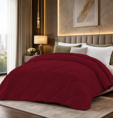 Image of Super Comfort Microfiber 400 GSM Single Bed Comforter for Heavy Winter Blanket Quilt Diamond Stitch (60 inch x 90 inch Inches /152cm x 228cm) - Comforter Single Bed|Burgundy