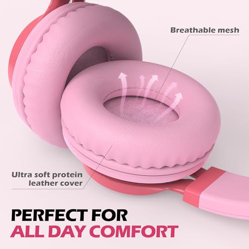 Image of AILIHEN C8 Girls Headphones, On-Ear Headphones Wired with Microphone and Volume Control Foldable Corded Stereo 3.5mm Headset for Girls School Chromebook Laptop Computer PC Tablets Travel (Pink)