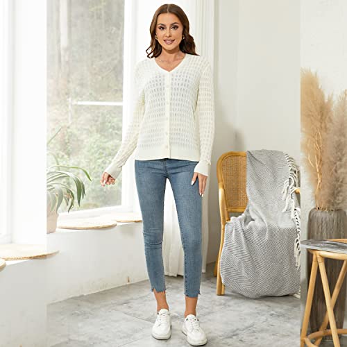 EANUER Women's Lightweight V Neck Long Sleeve Button Down Hollow Out Wool Cardigan Sweaters2