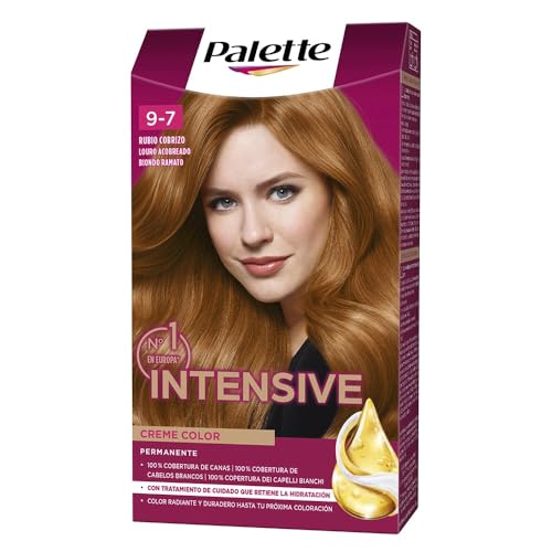 Schwarzkopf Palette Intensive Creme Color – Tono 9.7 cabello Rubio Cobrizo - Coloración Permanente de Cuidado con Aceite de Marula – Óptima cobertura de canas – Color duradero hasta 8 semanas