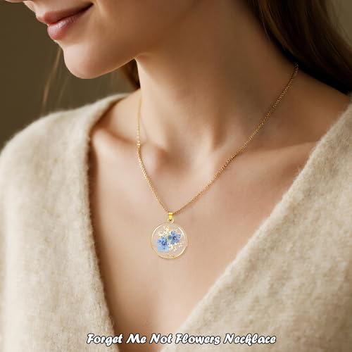 Image of Miscarriage Gifts for Mothers, Forget Me Not Pressed Flowers Necklace, Baby Loss Grief Sympathy Gift for Women, Child Loss Memorial Gifts Jewelry