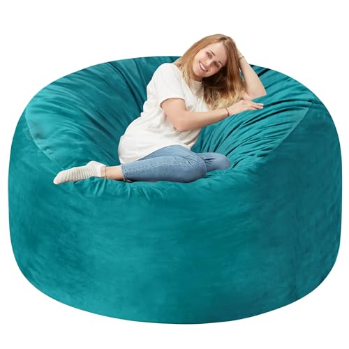 Homguava 5 FT Bean Bag Chair: 5' Bean Bags with Memory Foam Filled, Large Beanbag Chairs Soft Sofa with Dutch Velvet Cover-Sea Blue
