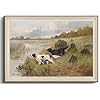 KISSFOX Vintage Framed Wall Art Dogs In Field Canvas Wall Art Nature Country Farmhouse Landscape Art Prints Artwork For Living Room Bedroom Bathroom Kitchen 24x36inch